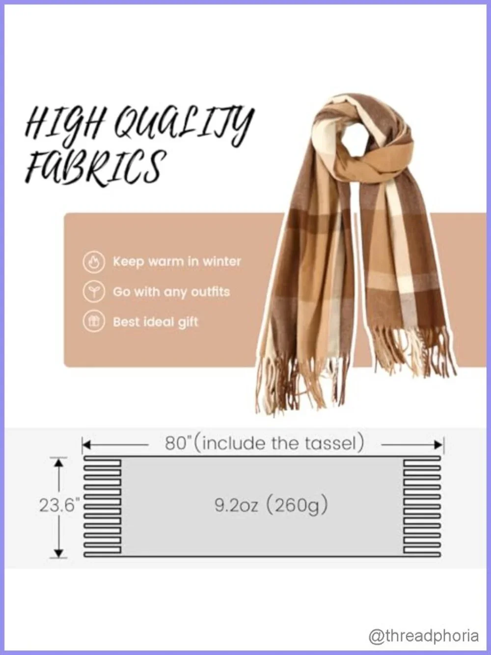 Womens Plaid Blanket Scarf, Cozy Pashmina Shawl Wrap, Soft Cashmere Feel,